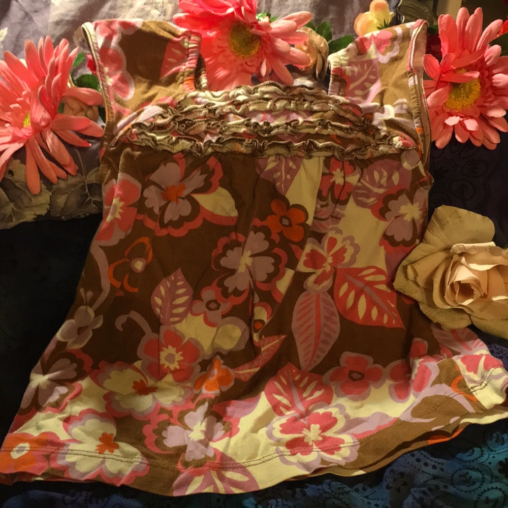 Worn, brown and pink floral Osh Kosh Bgosh, top size3t